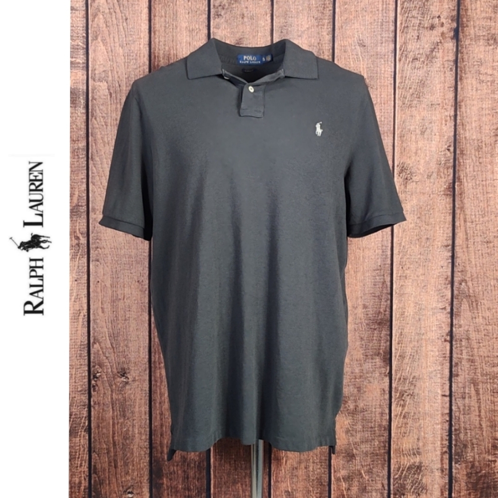 Charcoal Classic Fit Mesh Knit Mens Polo With Platinum Pony Excellent Condition